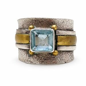 Silpada 925 Sterling Silver Blue Topaz Spinner Statement Ring Size 7.5 India